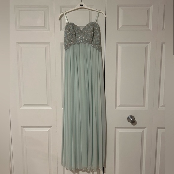 Sequin Hearts Light Pale Green Beaded Strapless Full-Length Prom Dress - Picture 2 of 8